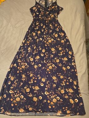 Floral Navy Maxi Dress with Spaghetti Straps